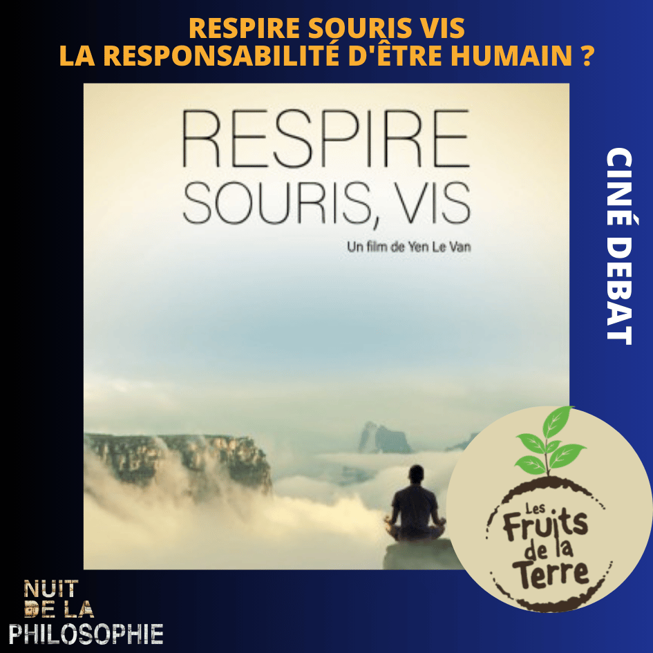 affiche du film Respire Souris Vis. En bas à droite, dans un cercle le logo de l'association "Les fruits de la terre"