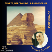 Photographie du Sphinx en Égypte. La photographie du conférencier se trouve en bas à droite dans un cercle.
