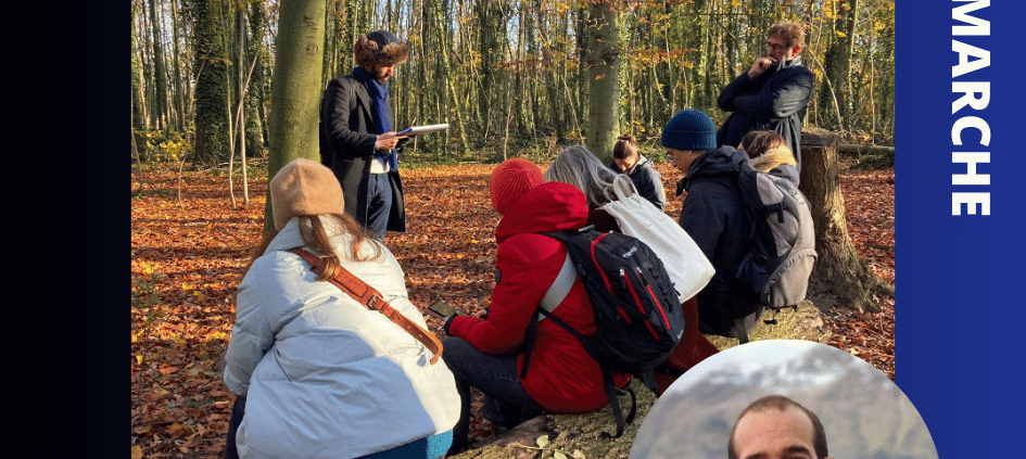 Photographie d'un groupe posé sur une branche d'arbre, accompagné d'une photo d'Yvain Mouneu, l'auteur de l'activité